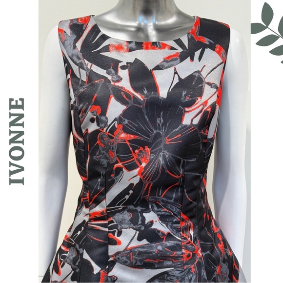 Ivonne Scarlet Grey Floral Cocktail Dress Sleeveless Crinoline (Size 12) - Picture 3 of 9